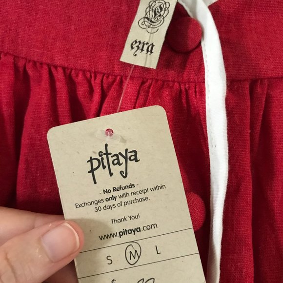 Red and White Linen Mini With Pockets Sz M - Picture 6 of 6